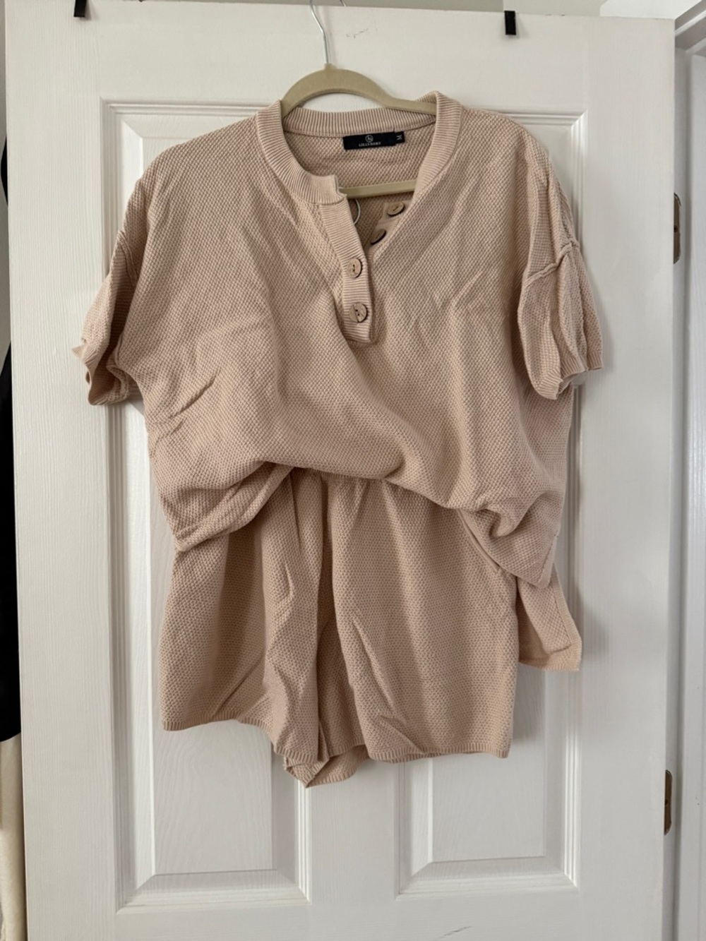 Neutral Waffle Knit Two-Piece Lounge Set